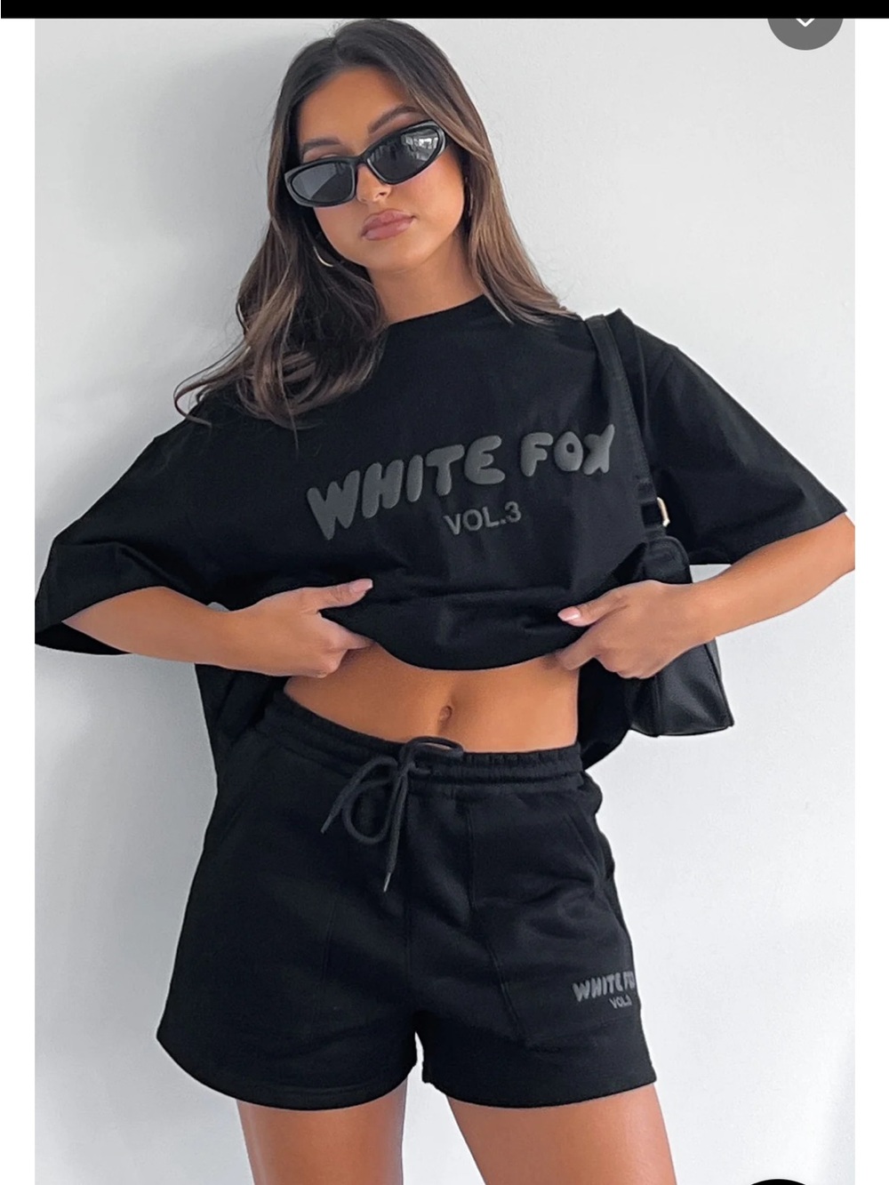 White Fox Offstage Oversized Tee and Matching Shorts - Onyx